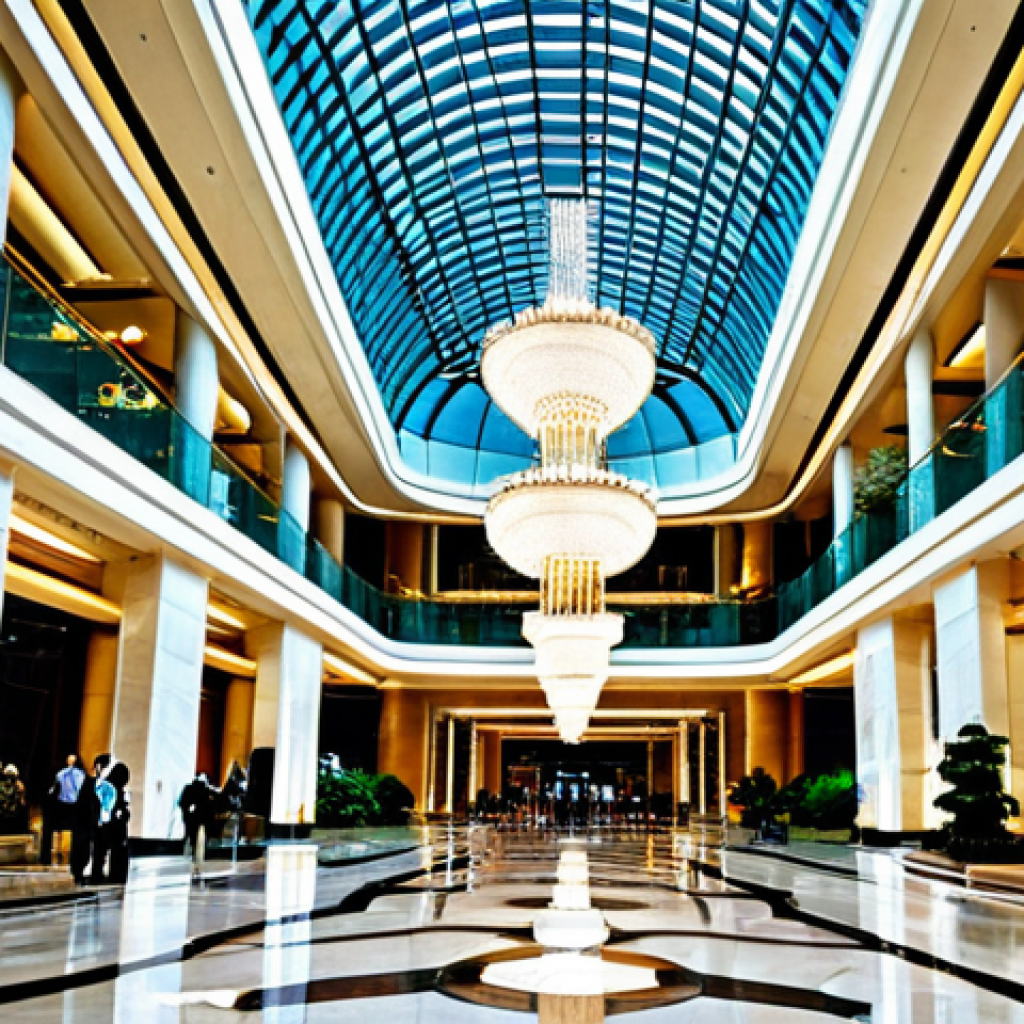 **

"The opulent interior of Marina Bay Sands, Singapore. Grand chandeliers illuminate the reception area, showcasing modern architecture. Professional photography, perfect anatomy, correct proportions, fully clothed guests in appropriate attire, safe for work, appropriate content, family-friendly, high quality."

**