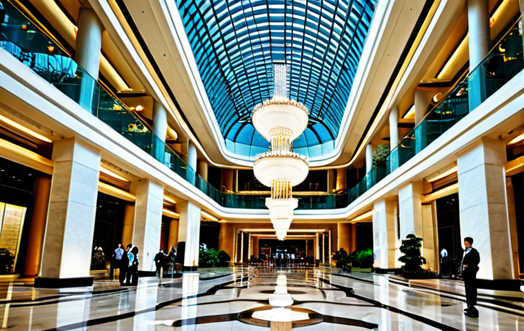 **

"The opulent interior of Marina Bay Sands, Singapore. Grand chandeliers illuminate the reception area, showcasing modern architecture. Professional photography, perfect anatomy, correct proportions, fully clothed guests in appropriate attire, safe for work, appropriate content, family-friendly, high quality."

**