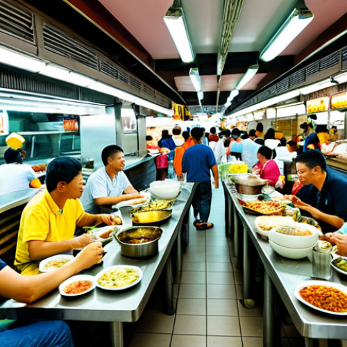 Home 8 **
A vibrant scene in a bustling Singaporean hawker center, fully clothed people of diverse ethnicities enjoying a variety of local dishes, safe for work, appropriate content, professional photography, well-lit, high resolution, natural proportions, modest clothing, family-friendly.
**
