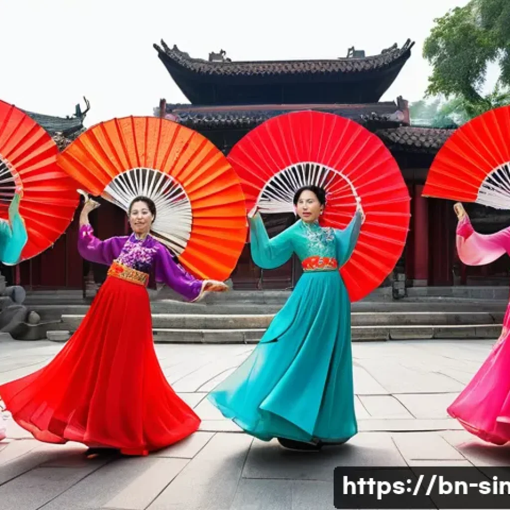 싱가포르의 전통 춤 - **Prompt for Chinese Traditional Dance:**
    "A vibrant scene capturing a traditional Chinese Fan D...