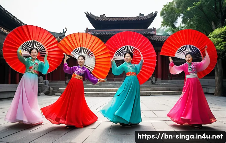 싱가포르의 전통 춤 - **Prompt for Chinese Traditional Dance:**
"A vibrant scene capturing a traditional Chinese Fan D...