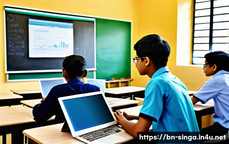 싱가포르 교육 시스템 - A modern Singaporean classroom scene showing diverse Bengali students aged 13-16 actively engaging w...