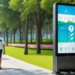 싱가포르의 미세먼지 대책 - A futuristic urban park in Singapore featuring advanced air purification technology: sleek smart sen...